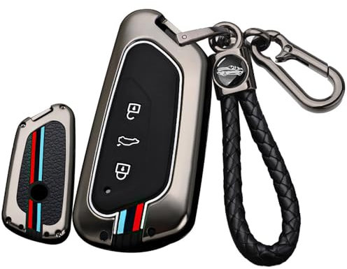 ontto Coque de protection pour clé de voiture - Convient pour VW Golf 8 ID.5 ID.6 ID.7 Tiguan Passat pour Skoda Octavia Enyaq 2020-2025 - Coque en silicone - Boîtier de clé en métal avec porte-clés -