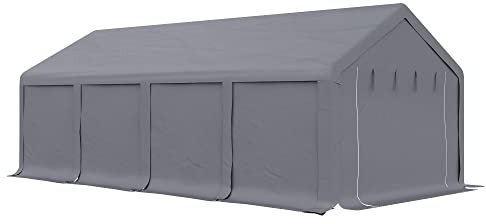 DecHome - Gazebo Auto Tenda Garage Moto Bici 4x8 mt in Acciaio/Tessuto Protezione raggi UV Chiuso con Porta Avvolgibile colore Grigio