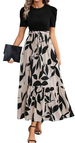Spring Dress Cintrée Boheme Chic de Plage de Soiree Femme Robe de Soirée Col Rond Volants Été Elegant Soiree Fleurie Manche Courte Vente Flash Gris Clair Robe Fluide Mi Longue Gris Clair M