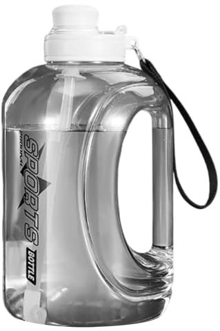 27L Plastic Water Bottle with Straw Handle and Strap for Indoor Outdoor Sports Travel Fitness Hydration (White, 26.5X15X15cm)