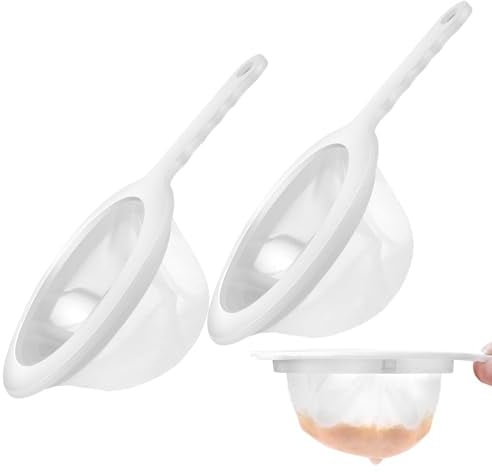 Confezione da 2 colino in plastica per kefir, filtro in plastica, ultra fine in nylon, per cucina con manico antiscivolo, adatto per filtrare yogurt, yogurt e miele
