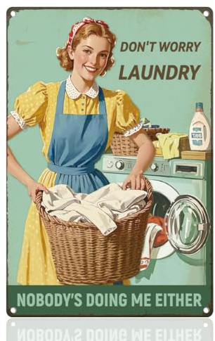 DOODLREAM Blechschild für Die Waschküche Blechschilder Retro20x30cm Lustiges Vintage Wandkunst Poster mit Der Aufschrift Wäscherin Keine Sorge für Zuhause Badezimmer Garten Waschsalon Chemische