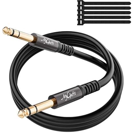 Mygatti Cable Jack de 6,35mm a 6,35mm TRS Audio Estéreo 5m, Cable Instrumento de 1/4 Balanceado, Macho a Macho, para Altavoces, teclados, Mezcladoras, Guitarra, Bajo etc. +5 Bridas Reutilizables