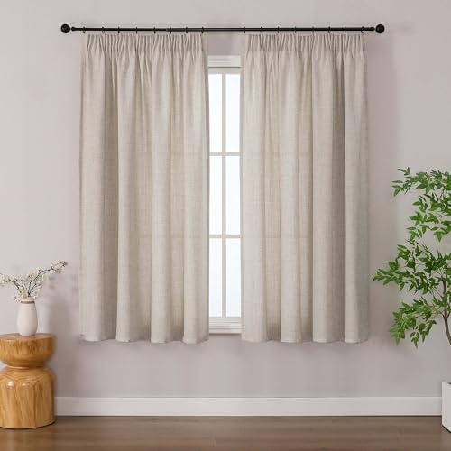 Simplebrand Leinenoptik Gardinen mit Kräuselband 2er Set H137 x B140 cm | Halbtransparent in Leinenoptik, 192 g/m², weich fallend und knitterarm, mit Kräuselband für Wohn- und Schlafzimmer