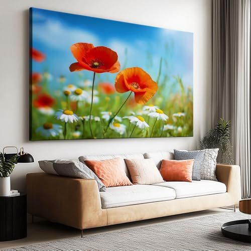 Leinwand Bilder Blumen Pflanze Mohn, 70 x 50 cm Leinwandbilder - Bild auf leinwand - Wandbild XXL groß Wandbilder für Wohnzimmer Schlafzimmer Badezimmer Wohnzimmerbilder