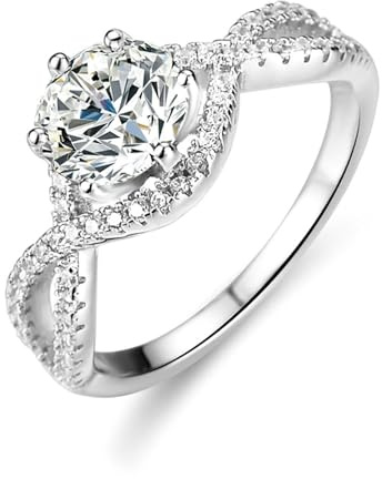 Stfery Ring Weißgold 18K Echt Gold für Damen, Ring Infinity mit Moissanit 1ct Partnerringe Au750 Gr.63 (20.1)