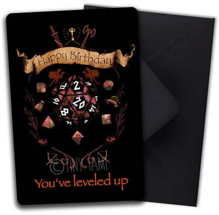 TinyTami Rollenspiel Geburtstagskarte W20 Würfel Happy Birthday You’ve leveled up 10x15 cm Fantasy & RPG Grußkarte inkl. schwarzem Kuvert Premium Geek & Gamer Karte