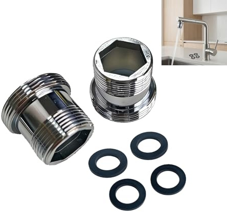 2 Piezas Adaptador de Grifo de Cocina M18 a M22, Adaptador de Grifo Ducha y Aireador Rosca Macho M18 para Conexión Segura y Eficiente de Grifos de Cocina y Baño con Filtro de Agua (M18-M22)