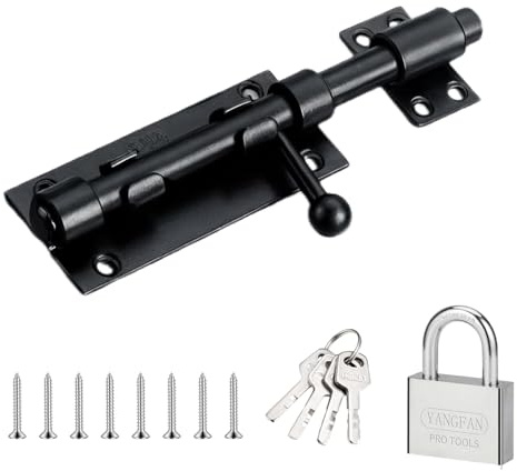 Eulihent 15cm Chiavistello per Porta in Legno, Serratura Porta Scorrevole Ir Acciaio Inossidabile 304, Catenaccio per Cancello con Serratura e Viti per Casa, Cortile, Giardino
