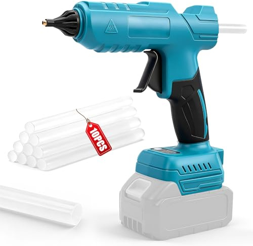 Limpistol kompatibel med Makita 18 V batterier, 100 W hetlimpistol med 10 stycken 11 mm limpinnor, snabbuppvärmbara varmklisterpinnar för gör-det-själv, hantverk, hus, reparation (utan batteri)