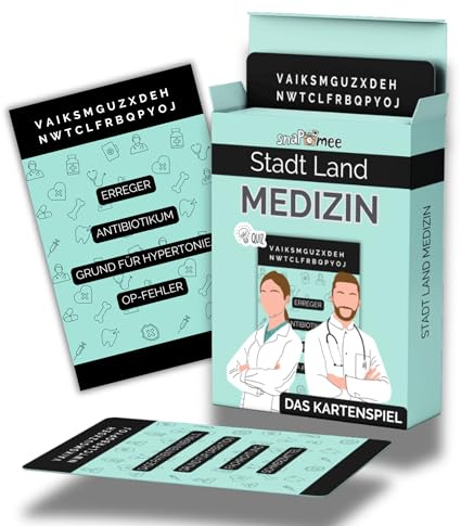 Stadt Land Medizin - Das Kartenspiel by snaPmee - Geschenk für Arzt, Physio, Pflege & Mediziner Aller Fachrichtungen - Quiz Spiel mit 200 Kategorien auf 50 Karten