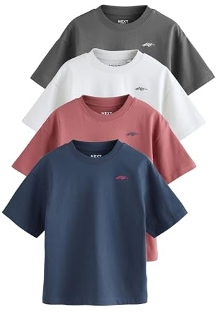 NEXT Jungen T-Shirt mit Grafik und kurzen Ärmeln, 4er-Pack Navy/Grey/Berry Numeric_176