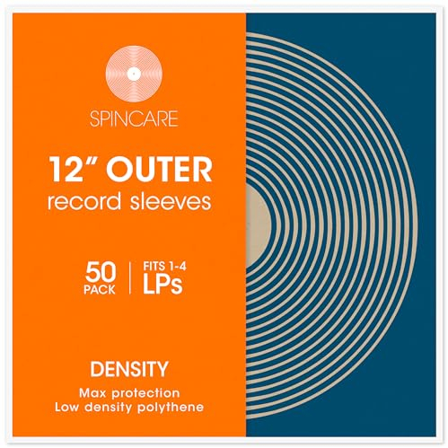 50x SPINCARE 33 Giri Buste Esterne Per Copertine Di Dischi In Vinile In Polietilene LP | DENSITY 12 Plastica Trasparente Buste | Alta Qualità 100 Micron Spessore
