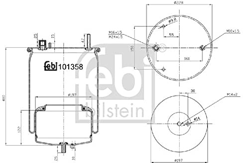 febi bilstein 101358 Luftfederbalg mit Stahlkolben und Kolbenstange , 1 Stück