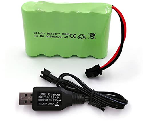 Gecoty 6V Battery Pack, 2400mAh Ninh Rechargeable AA Battery Pack, Come with Charge Cable, for RC Truck Cars Power Tools (SM Plug)