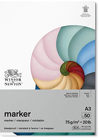 Winsor & Newton 6002009 durchschlagssicheres Markerpapier im Block - 50 Blatt DIN A3, 75g/m², FSC, Chlor- und Säurefrei, Alterungsbeständig für alle Arten von Alkoholbasierten Markern