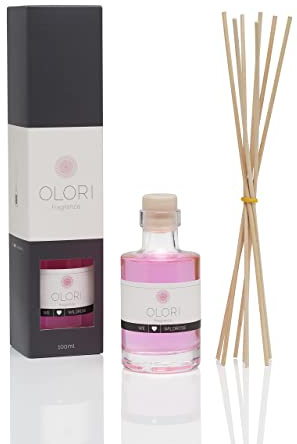 Raumduft Wildrose - Diffuser mit Stäbchen - Natürliches Duftöl mit ätherischen Ölen weich, sinnlich, süß - 100% Natürliche & Reine Raumdüfte - Raumerfrischer mit Rosenduft & Duftstäbchen (Glas 100ml)