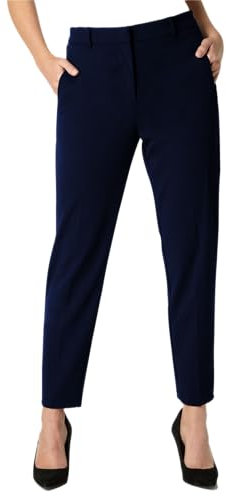 Roman Originals Work Trousers for Women UK Ladies Office Smart Stretch Suit Pants Slacks Cigarette Straight Leg Tailored High Elasticated Waist Ankle Grazer Slim - Regular Navy (28 inch) - Size 10