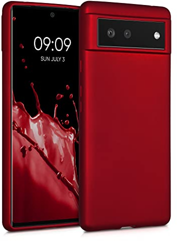 kwmobile Case kompatibel mit Google Pixel 6 Hülle - Schutzhülle aus Silikon metallisch schimmernd - Handyhülle Metallic Dunkelrot