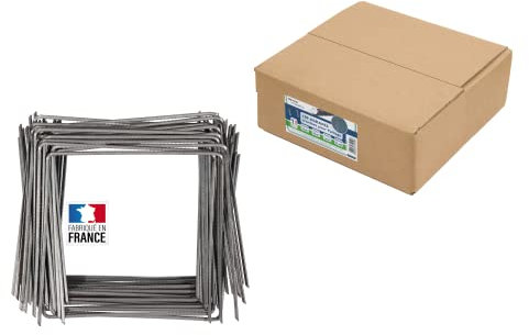 Flandria Lot de 100 Agrafes de paillage Ø3.7mm biseautées acier cranté 20x20x20cm - Fabrication Française