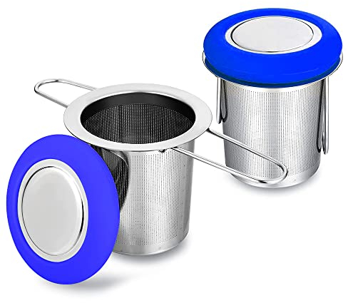 2 Stück Teesieb Teeei Teefilter Losen Tee, Edelstahl-Teesieb, Klappgriff, Teefilter für losen Tee, überlegenes Brühen und Kaffee (Blau)