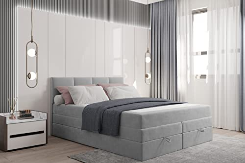 TRADA Boxspringbett mit Bettkästen Prado Doppelbett Polsterbett (140 x 200, Grau)