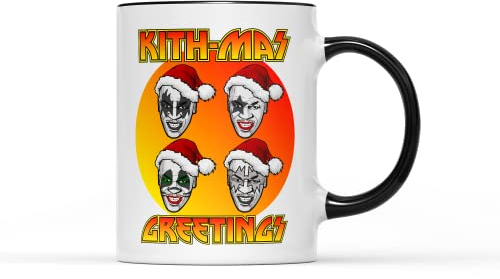 WillowGifts Kith-mas Greetings Mug - Novelty Joke Funny Festive KISS Rock Band Mike Tyson Christmas Happy Holidays Hilarious Banter Tea Coffee Cup Gift Present Stocking Filler (Black Handle)