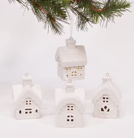 Lot de 4 décorations noel en porcelaine blanche pour arbre de village enneigé 7,6 cm