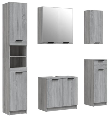 vidaXL 5 Piece Bathroom Cabinet Set Grey Sonoma Engineered Wood