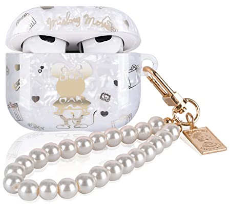 Glitzernd Hülle für Airpods 3rd Generation mit Perle Schlüsselanhänger für Mädchen, Sparkle Schutzhülle mit Niedliches Cartoon-Muster für Airpods 3 Generation, Anti-Rutsch Kratzresistent Sturzschutz