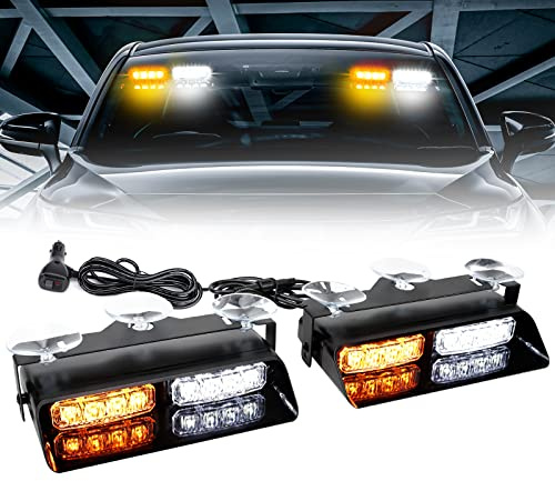 Lumière stroboscopique LED 2 en 1 pour Pare-Brise, lumière stroboscopique LED pour Tableau de Bord de Voiture, 16 Motifs Clignotants avec ventouses, lumière stroboscopique LED pour Camion, véhicule