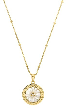 NOELANI Kette mit Anhänger 925 Sterling Silber Perlmutt Damen Halsschmuck, mit Zirkonia synth., 40+5 cm, Gold, Blume, Kommt in Schmuck Geschenk Box, 2036053