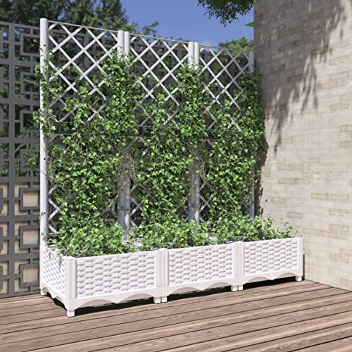 Tidyard Jardinera con Enrejado Hellbrunn | Jardinera con Celosia | Macetero con Enrejado,Maceta Planta Caja Flores Pérgola Soporte para Balcón y Jardín Decoración Blanco 120x40x121,5 cm