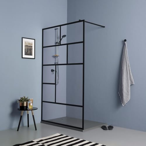 Kiamami Valentina - Cabine de douche à l'italienne 90cm noir mat avec verre transparent
