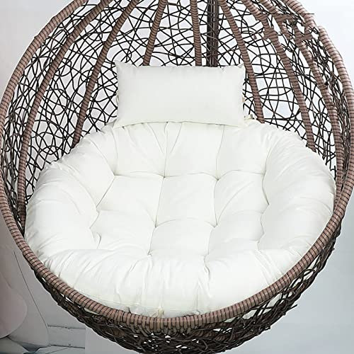 CojíN para Colgar En Forma De Huevo,CojíN para SillóN Colgante De RatáN, Lavable CojíN para Columpio Para Interior, Mimbre RatáN Colgante Huevo Almohadillas,para JardíN(Size:105X90cm,Color:White)