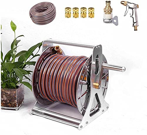 Gartenschlauchaufroller, Edelstahl-Gartenschlauchaufroller, Wand-/Bodenmontage, einziehbarer Gartenschlauch-Aufbewahrungshalter, kompakter Wasserrohr-Bewässerungsaufroller oder Bewässerungspflanzen,