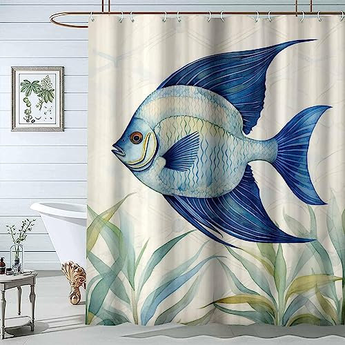 JOSUE Cortina de Ducha, Azul.Plata Cortina de Baño de Poliéster Impermeable Antimoho Lavable Cortina Ducha con 12 Ganchos - 182x182cm