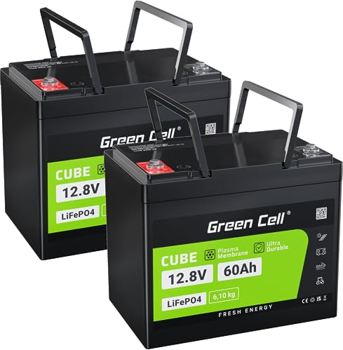 Green Cell 2 Pack LiFePO4 Batterie 60Ah 12.8V Lithium Akku 768Wh, BMS, über 5500+ Zyklen, 10 Jahre Lebensdauer, für Solaranlage, Wohnwagen, Boot, Golfwagen, Energiespeicher, Van, Off-Grid, Marine