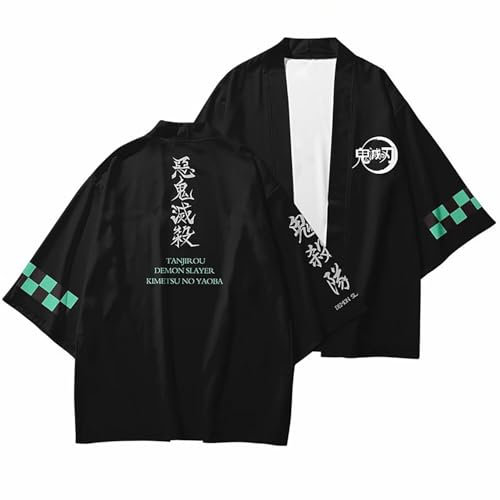 MRRTIME Woman's Japanese Kimono Demon Slayer Cardigan Bathrobe Dressing Gown Robe 3/4 Sleeves with Loose Yin Yang and Dragon Print Unisex Loose Blouse Summer Tops Japan Happi Kimono