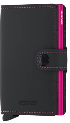 Secrid Slim Wallet Matte Black & Fuchsia Kartenetui aus Leder, Farbe: Schwarz/Fuchsia, für 4 Karten mit oder 6 Karten ohne Prägung, Maße: 10,2 x 6,5 x 2,1 cm, MM-Black & Fuchsia