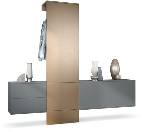 Vladon Garderobe Carlton Set 1, Made in Germany, Flur-Garderobe aus Deko-paneel, Schubladen-Kommode & Schuhschrank, Anthrazit matt/Bronze Optik (209 x 193 x 35 cm)