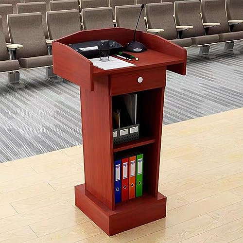 YUGXTH 46-Zoll-Kirchen-Kanzel mit Schublade, Bodenstehendes Podiu mit Prallplatte und Aufbewahrungsschrank, Rednerpult aus Holz, für Klassenzimmer/Büro/Konferenz/Auditorium (Color : RedB)