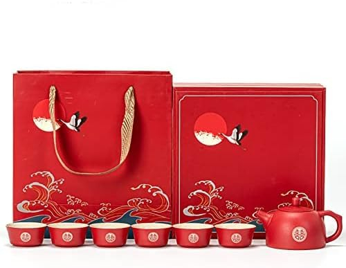 Service À Thé Chinois Kung Fu Théière Double Bonheur en Porcelaine Rouge Service À Thé De Mariage Théière, Fournitures De Décoration De Mariage Traditionnelles Chinoises, Service À Thé en Céramiqu