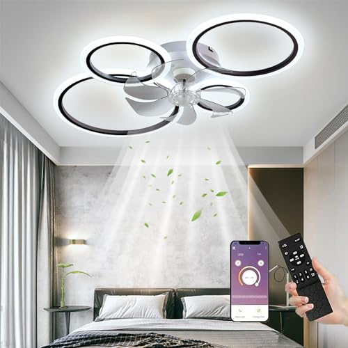 Deckenventilator Mit Beleuchtung,led Deckenleuchte Mit Ventilator Fernbedienung Und APP Leise,96W Dimmbare Deckenlampe Timer Lampe Mit Ventilator Für Schlafzimmer Wohnzimmer Esszimmer ,Schwarz 85x18cm
