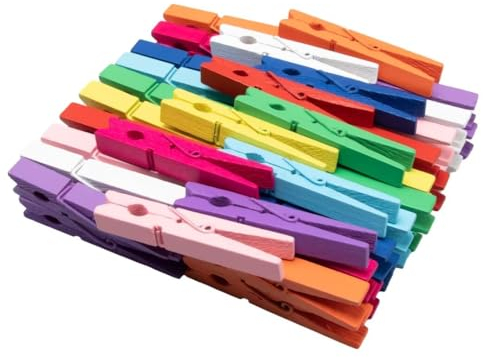 Tymyp Épingles, pinces à linge, mini pinces à linge en bois pour sacs à goûter, artisanat, fête, chaussettes (lot de 50, 10 couleurs)