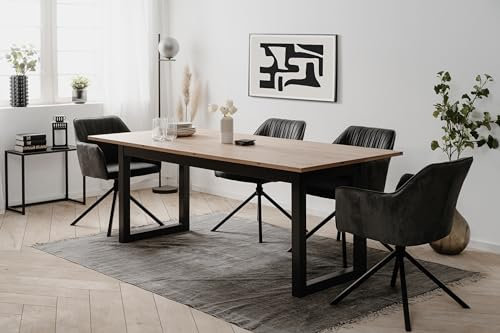 möbelando Esstisch >Denver< in Artisan Oak/anthrazit - 200x75x90cm (BxHxT)