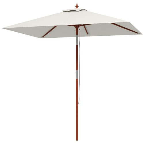 Outsunny Sombrilla Terraza Exterior 200x150 cm Sombrilla de Jardín Rectangular con Ángulo Ajustable Mástil de Madera y Manivela Parasol para Patio Terraza Beige