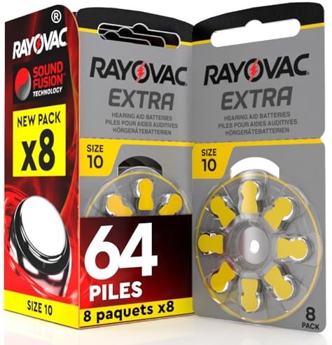64 Batterie per Apparecchi Acustici Rayovac Extra Misura 10 Gialle | 8 Blister da 8 Pile