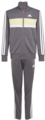 adidas Unisex Kids Seasonal Essentials Tiberio 3 Stripes Tricot Track Suit, grey strata/white/powder yellow, 9-10 Years