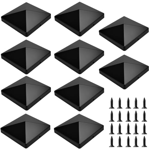 TANCUDER 10 Pz Tappi di Copertura per Pali in Legno, Copri in Plastica per Pali 10 x 10 CM, Tappi per Pali di Recinzione con 20 Viti, Tappi Lamellari per Tubi Quadrati, Terminali per Pali di Legno